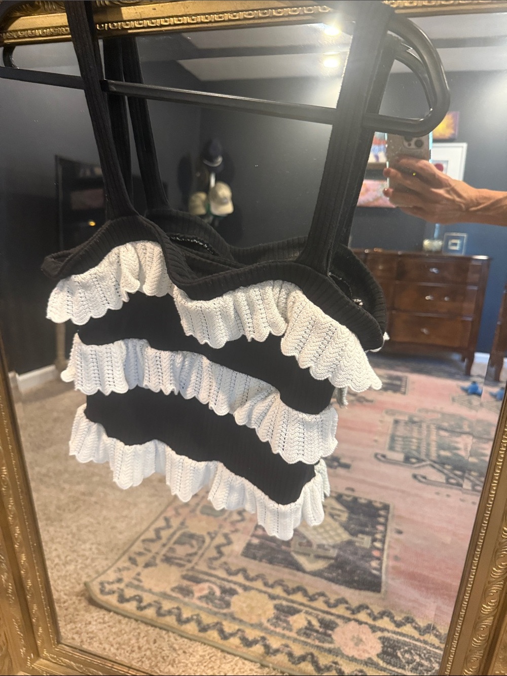 Black & White Ruffle Knit Tank Top - Picture 2 of 2